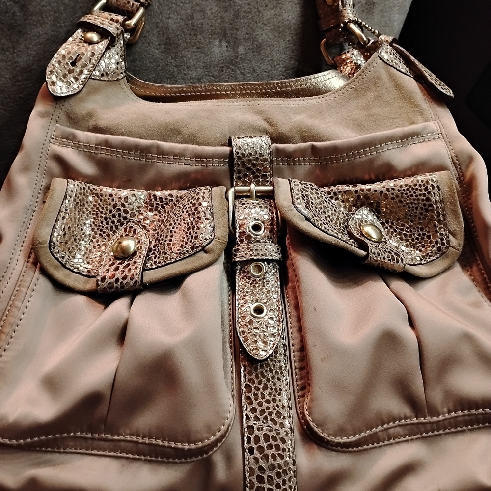 Coach Signature Brown Tote Bag, Limited Edition, Ex Large, Gold And Lavender